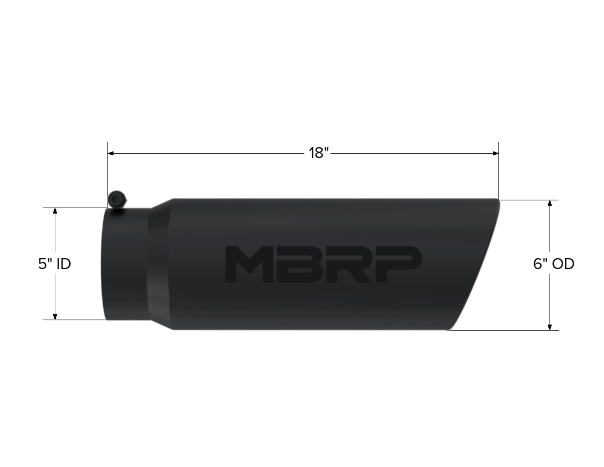 MBRP 6in OD Universal Tip Angled Rolled End 5in Inlet 18in Lgth Black Finish Exhaust