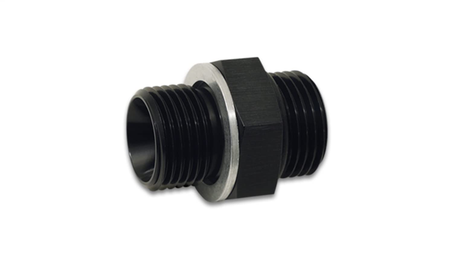 Adapter – Fitting – Straight – 6 AN Male O-Ring to 18 mm x 1.500 Male – Crush Washer Included – Aluminum – Black Anodized – Each