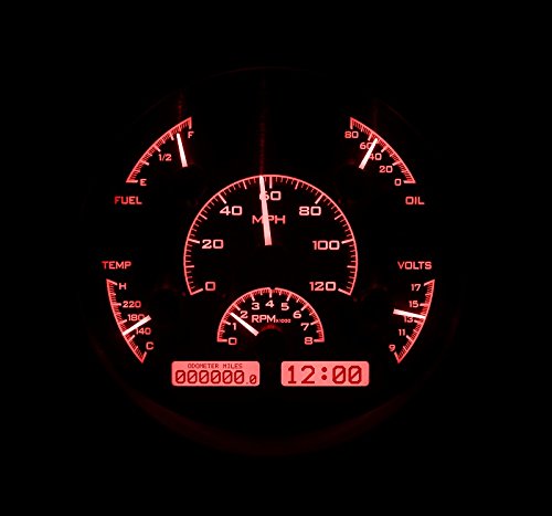 Dakota Digital VHX-61F-PU-K-R Analog Dash Gauge System Compatible with 1961-66 Ford Pickup Truck Black Alloy Red Backlighting