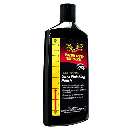Meguiar's Ultra Finishing Polish M205 Mirror Glaze, Easy-to-Use Formula for Impeccable Shine, Multiple Ways to Apply Mirror Glaze, Removes Defects and Swirls for a High Gloss, 8 Oz Container