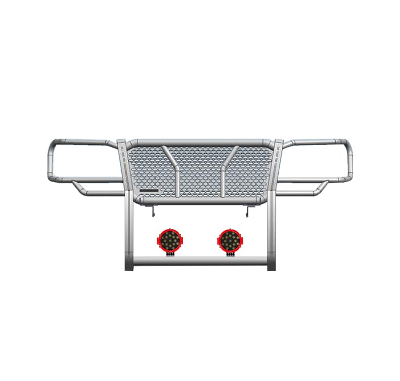 Heavy Duty Black Horse Rugged Grille Brush Bumper Guard Modular Black Come with Pair of 7.0" Dia.LED Lights with Red Trim Rings Compatible with 2005-2015 Toyota Tacoma-RU-TOTA05-B-PLR