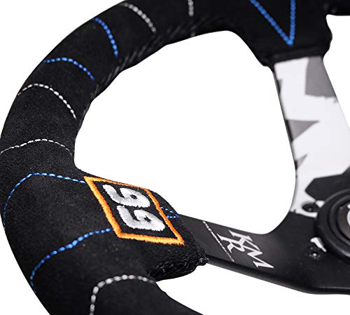 NRG Innovations Reinforced Steering Wheel NRG-RST-036MB-S-KMR - 3" Deep, 5mm Matte Black Spoke, 350mm Sport Steering Wheel Black Suede with Color Stitching