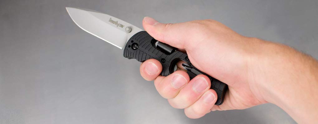 Select Fire Kershaw (1920); Multifunction Pocketknife with 3.4-Inch 8Cr13MoV Stainless Steel Blade, Black Glass-Filled Nylon Handle, 1/4-Inch Hex Drive, 2 Flathead Bits and 2 Crosshead Bits; 5 oz.