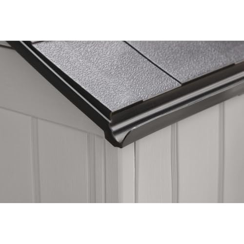 Rubbermaid Outdoor Resin Storage Shed With Floor (7 x 7 Ft) Weather Resistant Gray Organization for Home/Backyard/Garden Tools/Lawn Mower/Bike Storage/Pool Supplies