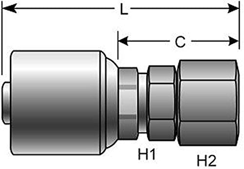 MegaCrimp Gates 16G-14FJX Couplings, Female JIC 37 Flare Swivel, Zinc Plated Carbon Steel, 6.31", 1" ID