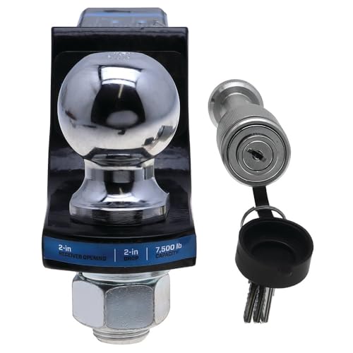 Reese Trailer Hitch Ball Mount Security Kit 21650, Fits 2 Inch Square Receiver, 2 Inch Drop, 0.75 Inch Rise, 7,500 lbs. Capacity, Includes 2 Inch Trailer Hitch Ball and Receiver Lock