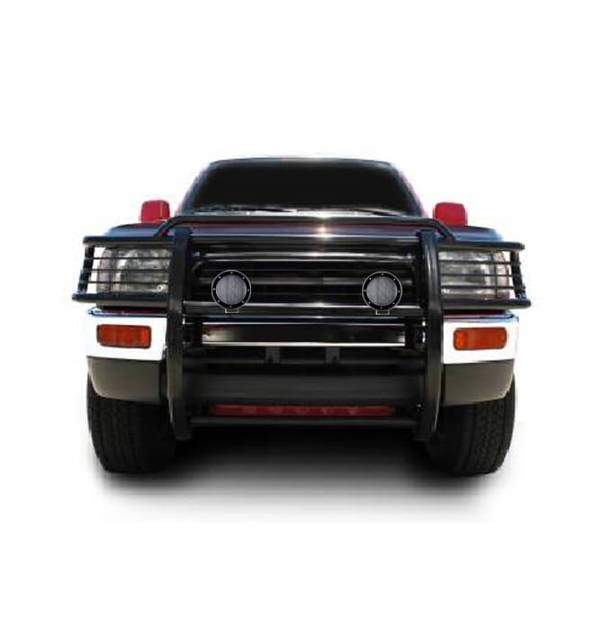 Grille Brush Black Horse Bumper Guard Modular Black Come with Pair of 5.3" Dia.LED Lights with Black Trim Rings Compatible with 1996-1998 Toyota 4Runner|1998-2000 Toyota Tacoma-17T80202MA-PLFB