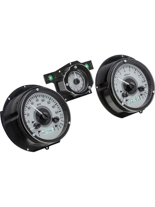 Dakota Digital VHX-71F-MUS-S-W Analog Dash Gauge System Compatible with 1971-73 Ford Mustang Silver Alloy White Backlighting