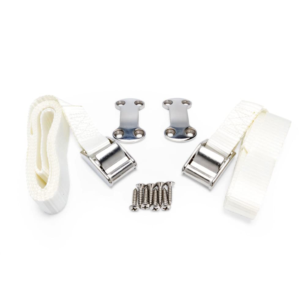 Camco 51992 Tie Down Strap Kit Caribou Cooler (Includes (2) Straps, (2) SS Mounting Brackets, and (8) SS Screws - Great for RVs, Boats, and Truck Beds), 2 Pack