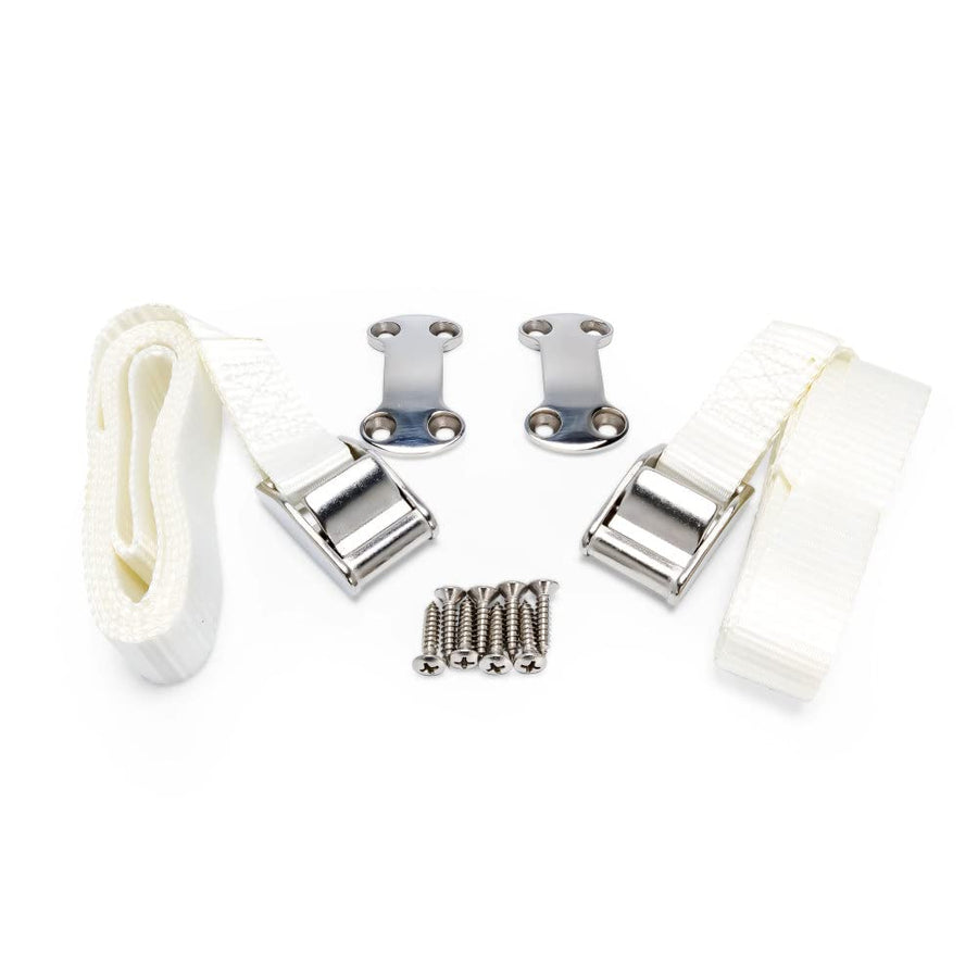 Camco 51992 Tie Down Strap Kit Caribou Cooler (Includes (2) Straps, (2) SS Mounting Brackets, and (8) SS Screws - Great for RVs, Boats, and Truck Beds), 2 Pack