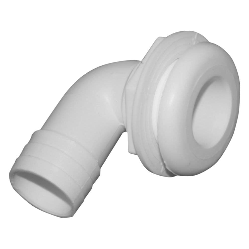 90 Degree Thru-Hull Fitting T-H Marine | 1-1/8 Inch Plastic Marine Fitting for Reliable Hose Connection - UV Stabilized White Fitting, Ideal for Boat Plumbing Upgrades