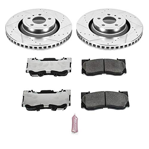 Power Stop K6806-26 Z26 Carbon Fiber Brake Pads Front with Drilled & Slotted Brake Rotors Kit For Ford Mustang 2015-2020 [Model Specific]