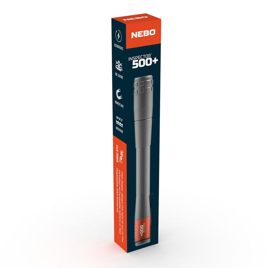 NEBO 500+ Inspector Flex Pen Light | 500 Lumens, 8 Light Modes, Rechargeable LED Flashlight & 360 Degree Area Lighting, Magnetic Base, IPX7 Waterproof, Pocket Size for EDC, Includes USB Charging Cable