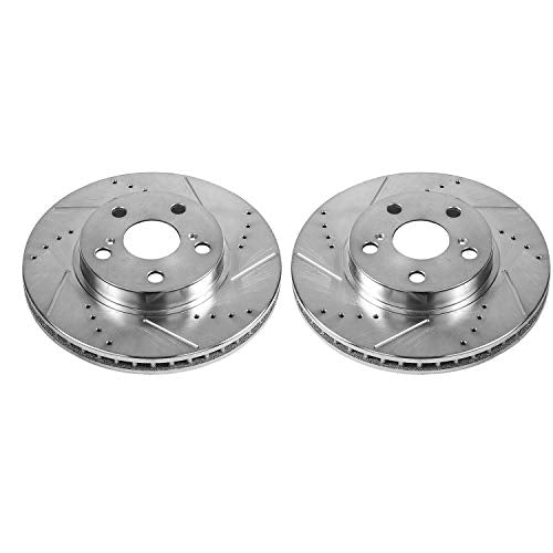 Power Stop Front JBR1394XPR Drilled & Slotted Evolution Rotor Pair For Lexus CT200h 2011-2017, Toyota Prius 2010-2015, Toyota Prius Plug-In 2012-2015 [Model Specific]