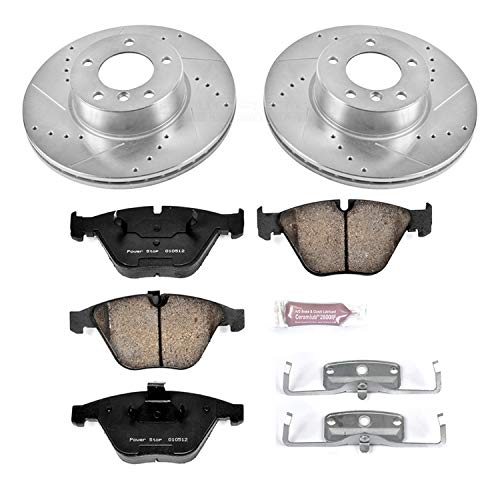 Power Stop K6070 Z23 Carbon Fiber Brake Pads with Drilled & Slotted Brake Rotors Kit Front