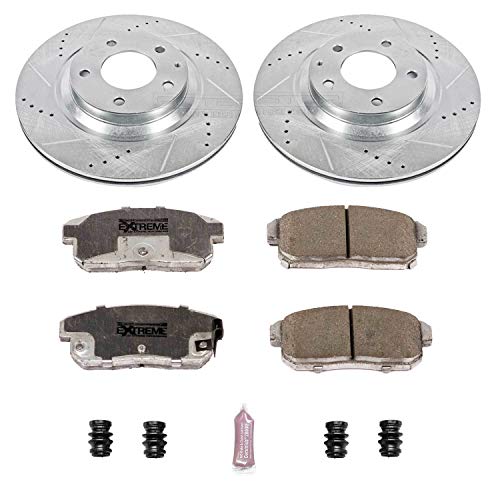 Power Stop K3146-26 Z26 Carbon Fiber Brake Pads Rear with Drilled & Slotted Brake Rotors Kit For Mazda RX-8 2004-2011 [Model Specific]