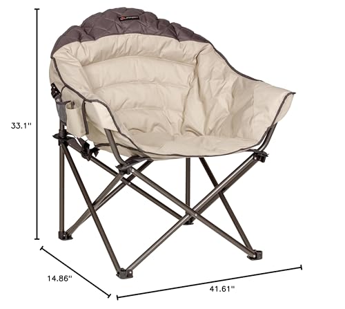 Lippert Duotone Big Bear Camping Chair - Sand with Dark Grey Accent, Comfortable Round Shape, Oversized Pillow Cushions, Powder Coated Steel, 600D Polyester Fabric, 300 lb. Capacity, 2022114816
