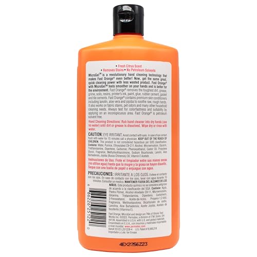 Pumice Lotion Fast Orange 25122, Heavy Duty Hand Cleaner, Natural Citrus Scent, Waterless Cleaner For Mechanics, Strong Grease Fighter, 15 oz