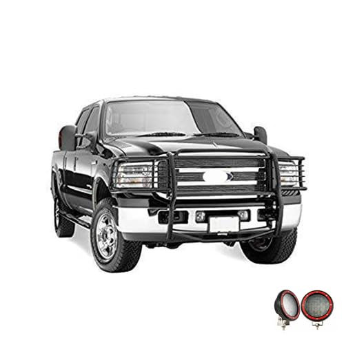 Bumper Guard Modular Black Black Horse Grille brush Come With Pair of 5.3"LED Lights Compatible with 1999-2007 Ford F-250 Super Duty|1999-2004 Ford F-350/Ford F-450/Ford F-550 Super Duty-17FB23MA-PLFR
