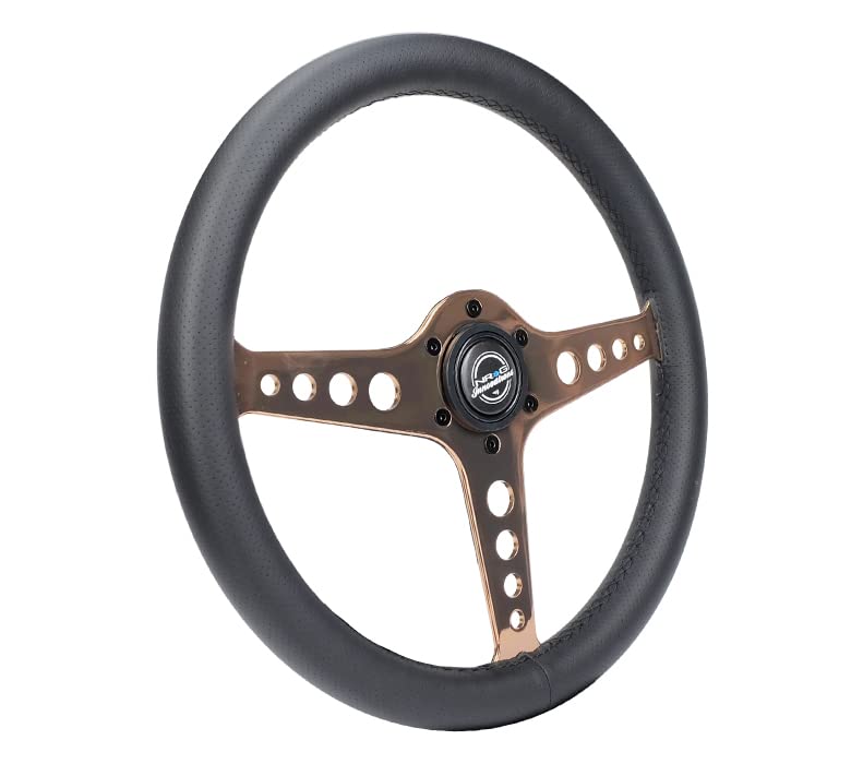NRG Innovations Light Weight NRG-ST-034RG-PR Gaming Steering Wheel: Driftz- Made with Perforated Leather, Light Weight Composits and Rose Gold Spoke with Holes.