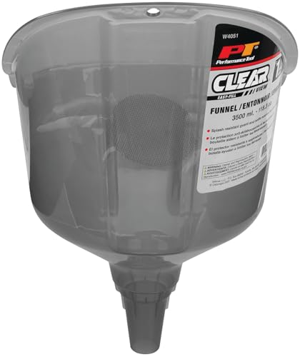 Easy-Fill Funnel Performance Tool W4051 - 1 Gallon, Transparent, Splash-Resistant Guard, Mesh Filter