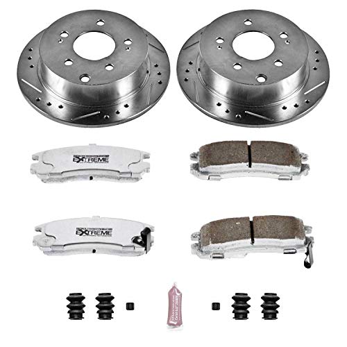 Power Stop K155-26 Z26 Carbon Fiber Brake Pads Rear with Drilled & Slotted Brake Rotors Kit For Mitsubishi Eclipse 2006-2012, Mitsubishi Galant 2004-2012 [Model Specific]