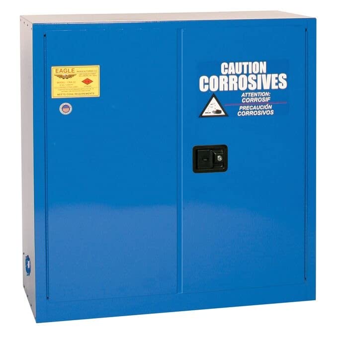 30 Gallon Eagle Corrosives Safety Cabinet, 2 Manual Close Doors, 1 Shelf, 43" x 18" x 44", Blue