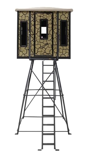 Muddy Box Blind Penthouse w/Elite 10' Tower, Steel Wall Construction, Cracked Mud Camo