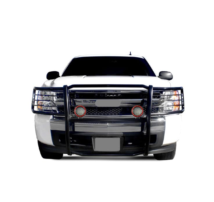 Bumper Guard Black Horse Grille Brush Modular Black Come with Pair of 5.3" Dia.LED Lights with Red Trim Rings Compatible with 2007-2013 Chevrolet Silverado 1500-17A035700A2MA-PLFR