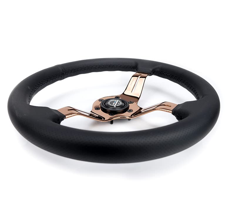 NRG Innovations Steering Wheel NRG-ST-010RG-PR - Light Weight Gaming Wheel: Splitz- Made with Perforated Leather, Light Weight Composits and Rose Gold Spoke with Slits