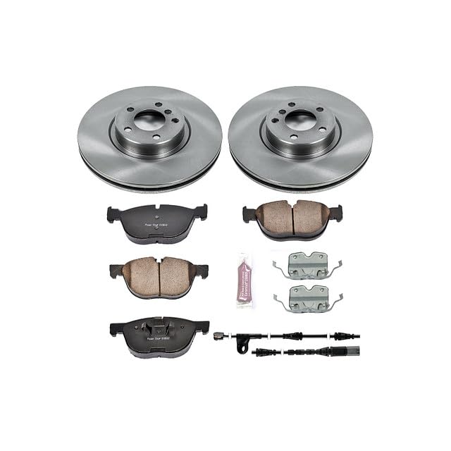 Power Stop Autospecialty KOE6061 Front Replacement Brake Kit-OE Brake Rotors & Ceramic Brake Pads and 1 Front Sensor Wire For BMW X5 2011-2013, BMW X5 2016-2018 [Model Specific]