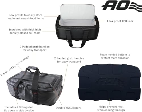 AO Coolers Carbon Stow 'N Go Soft Cooler, Low-Profile, Leakproof with High-Density Insulation, Holds Ice for 24 Hours, EVA Foam Bottom, Black, 38-Can