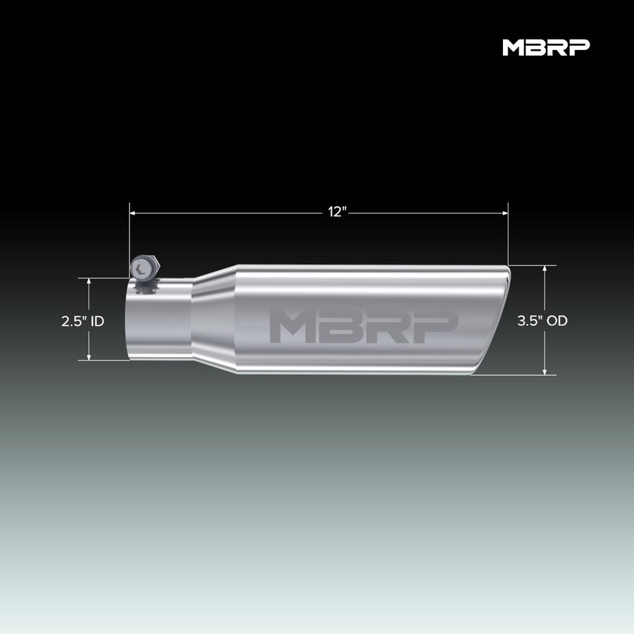 MBRP Tip T5113 (3 1/2" O.D. 2 1/2" Inlet Angled Rolled End 10" Length T304)