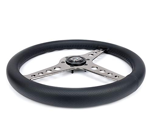 NRG Innovations Light Weight NRG-ST-034BC-PR Gaming Steering Wheel: Driftz- Made with Perforated Leather, Light Weight Composits and Black Chrome Spoke with Holes