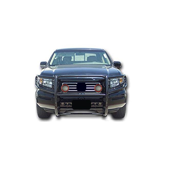 Bumper Guard Black Horse Grille Brush Modular Black Come with Pair of 5.3" Dia.LED Lights with Red Trim Rings Compatible with 2006-2014 Honda Ridgeline-17A152500A1MA-PLFR
