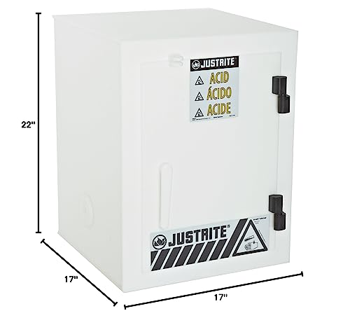 Justrite 24004- Six Bottles 2.5 Liter, 22" x 17" x 17" (H x W x D) Size, Countertop Solid Polyethylene Acid Cabinets