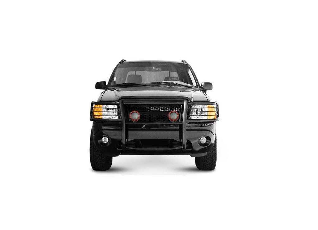 Bumper Guard Black Horse Grille brush Modular Come With Pair of 5.3" Dia.LED Lights with Red Trim Rings Compatible with 2002-2005 Ford Explorer-17FJ26MA-PLFR