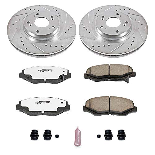 Power Stop K3055-26 Z26 Carbon Fiber Brake Pads Front with Drilled & Slotted Brake Rotors Kit For Acura ILX 2013-2015, Honda CR-V 2005-2006, Honda Civic 2012-2015 [Model Specific]