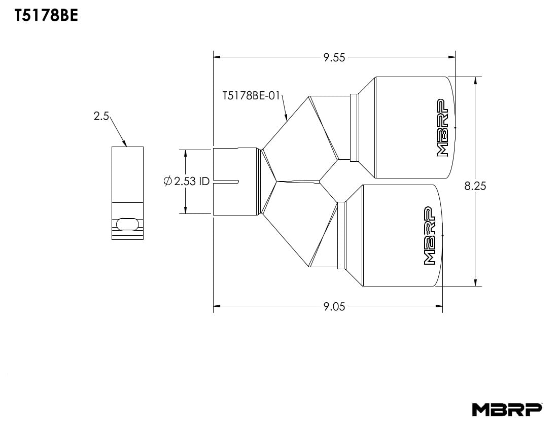 MBRP 2.5 ID Burnt End Tip Dual 4 OD Out 9.5 length Single wall 304 Stainless Steel Driver Side