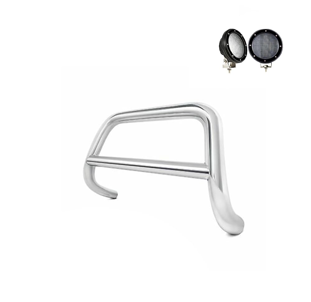 A Bar Black Horse Incl. Pair of 5.3" Dia.LED Lights w/Black Trim Rings No Skid Plate Stainless Steel Compatible with 2019-2021 Hyundai Tucson-CBS-HYB6402-PLFB