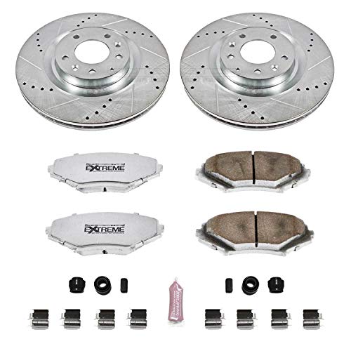 Power Stop K3026-26 Z26 Carbon Fiber Brake Pads with Drilled & Slotted Brake Rotors Kit For Mazda RX-8 2004-2011 [Model Specific]