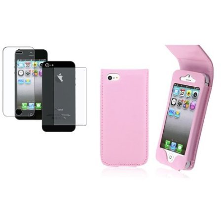 CommonByte Laentina For iPhone 5 G Leather Light Pink Cover Case Skin+2x Anti-Glare Protector