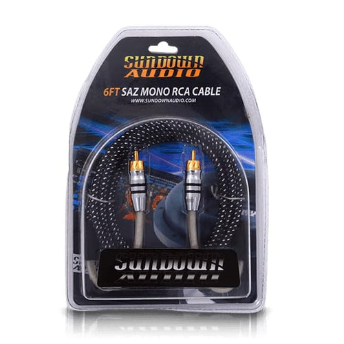 Mono RCA Signal Cable Sundown Audio RCA-SAZ1CH6 – 6ft Twisted Pair, Dual Shielded OFC Copper with Braided Foil, High-Grip Connectors for Noise-Free Car Audio