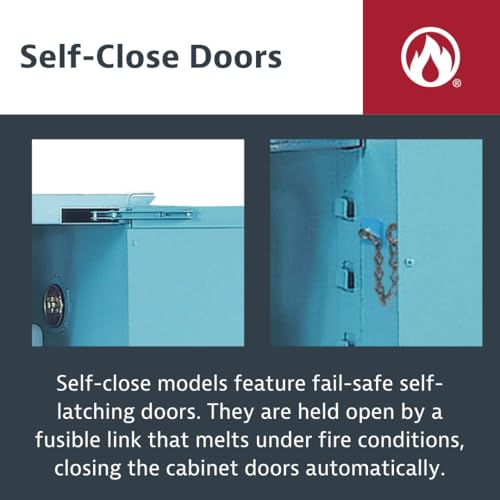 Justrite Storage Cabinet Acid Corrosive - 4 Gallon 1 Door Self Close Chemical Cabinet with ChemCor® Coating - 17" x 22" x 17" - Made in The USA - Light Blue - 8904222