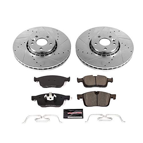 Power Stop K7705 Z23 Carbon Fiber Brake Pads with Drilled & Slotted Brake Rotors Kit Front