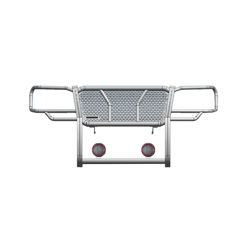 Heavy Duty Black Horse Rugged Grille Brush Bumper Guard Modular Black Come with Pair of 5.3" Dia.LED Lights with Red Trim Rings Compatible with 2005-2015 Toyota Tacoma-RU-TOTA05-B-PLFR