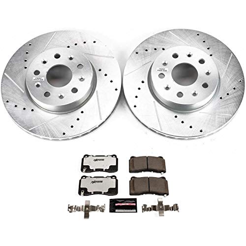 Power Stop K7882-26 Z26 Carbon Fiber Brake Pads Front with Drilled & Slotted Brake Rotors Kit For Cadillac CT6 2016-2019 [Model Specific]