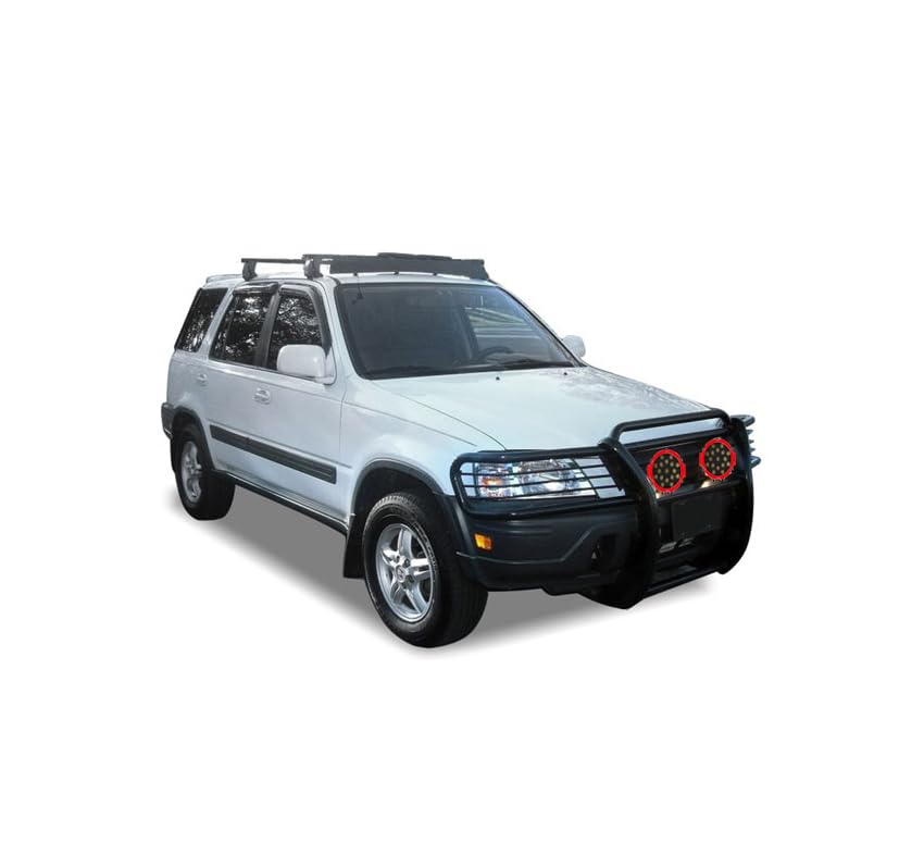 Black Horse Grille Brush Bumper Guard Black Modular Come with Pair of 7.0" Dia.LED Lights with Red Trim Rings Compatible with 1997-2001 Honda CR-V-PG24001MA-PLR