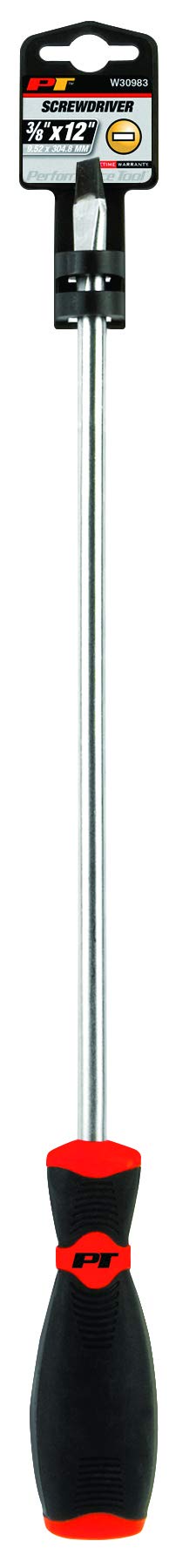 W30983 Performance Tool Black & Red Slotted Screwdriver, 3/8" x 12"