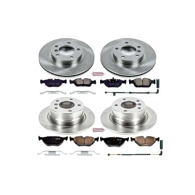 Power Stop Autospecialty KOE4371 Front and Rear Replacement Brake Kit-OE Brake Rotors & Ceramic Brake Pads and 1 Front & 1 Rear Sensor Wires